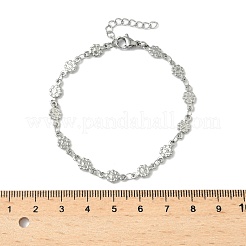 304ステンレススチールリンクブレスレット  花のチャーム  ステンレス鋼色  6-7/8インチ（17.4cm）&nbsp;BJEW-Z132-02P