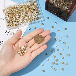 500個2色ccbプラスチックビーズ  スター  ゴールデン＆シルバー  6x6.5x3.5mm  穴：1.2mm  250個/カラー&nbsp;CCB-YW0001-65