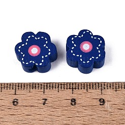 プリント天然木ビーズ  子供の日のギフトの考え  染め  素敵な花のビーズ  無鉛の  ダークブルー  14.5x5mm  穴：2mm  約1000個/500g&nbsp;TB110Y-01-LF