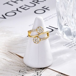 真鍮製マイクロパヴェクリアキュービックジルコニアカフフィンガー指輪  女性用フラットラウンドリング  長持ちメッキ  ラックめっき  鉛フリー、カドミウムフリー  18KGP本金メッキ  調整可能  16mm&nbsp;RJEW-G337-35G
