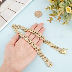 クリスタル ラインストーン テニス ネックレス  女性のためのスナップロック付き合金キューバチェーンネックレス  ゴールドカラー  16インチ（40.7cm）&nbsp;NJEW-WH0009-13