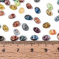 ピカソガラスシードビーズ  オーバル  2穴  ミックスカラー  5~6x3~4x2~3mm  穴：0.9~1.2mm  約6425個/ポンド&nbsp;GL-N001-02