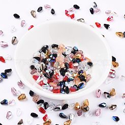 電気メッキされた透明なチェコガラスビーズ  虹メッキ  多面カット  ティアドロップ  ミックスカラー  8x5.5mm  穴：1mm  約240個/袋&nbsp;GLAA-I045-07