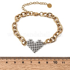 304ステンレススチールリンクブレスレット  女性用アズキチェーンブレスレット  18KGP本金メッキ  ハート  7.09インチ（18cm）&nbsp;BJEW-K264-02B-G