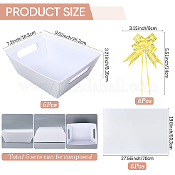 厚紙ギフトバスケットキット  プラスチックかごバッグとプルリボン付き  ホワイト  25.2x18.3x8.15cm&nbsp;CON-WH20013-01A-08