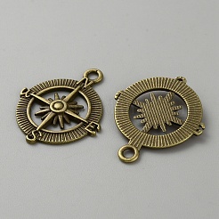 合金ペンダント  コンパス  アンティークブロンズ  29x24x2.5mm  穴：2.3mm&nbsp;FIND-WH20015-015AB