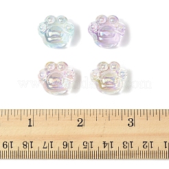 32 個の UV メッキレインボー虹色アクリルビーズ  猫の足のプリント  ミックスカラー  16x18.5x13mm  穴：3mm&nbsp;OACR-FS0002-15