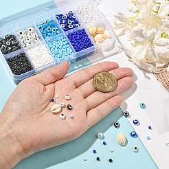 DIY ナザールボンジュウ樹脂 & ガラス & 天然タカラガイ ビーズ ブレスレット 作成キット  ミックスカラー  3~16x3~11x3~9mm  穴：1~2mm&nbsp;DIY-YW0010-25