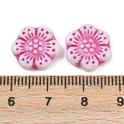 ボヘミアチェコのプレスガラスビーズ  花  ピンク  12.5x13.5x3.5mm  穴：1mm  約274個/袋&nbsp;GLAA-I061-08B