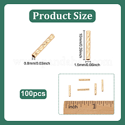 真鍮ビーズ100個  テクスチャードチューブ  18KGP本金メッキ  10x1.5mm  穴：0.8mm&nbsp;KK-UN0005-19