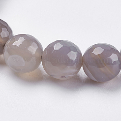 天然石縞瑪瑙/バンデットアゲートビーズ連売り  ラウンド  多面カット  染め  グレー  10mm  穴：1mm  約37個/連  14.7インチ（37.5cm）&nbsp;G-P364-06-10mm