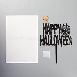 アクリルスパイダー＆ハロウィンワードケーキインサートカードデコレーション  ハロウィンケーキデコレーション用  ブラック  155x120x1mm&nbsp;DIY-H109-04