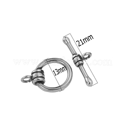 304ステンレススチールトグル留め具  一体型鋳造ジュエリーコネクタバックルブレスレットネックレスアクセサリー  DIY 手作りジュエリー部品  ステンレス鋼色  リング  13mm  バー：21mm&nbsp;PW-WG419A3-10