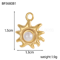304ステンレスペンダント  太陽のチャーム  模造パールと  イオンプレーティング（ip）  18KGP本金メッキ  ホワイト  15x13mm&nbsp;STAS-OY004-05G