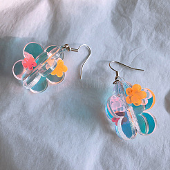 バレンタインデーのアクリルダングルイヤリング  花  プラチナ  カラフル  55x15mm&nbsp;WG6464E-01