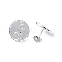 変色しない304ステンレススチール製スタッドピアス（女性用）  陰陽  ステンレス鋼色  16mm  ピン：0.8mm&nbsp;EJEW-I285-27P