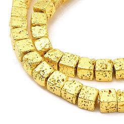 天然溶岩岩ビーズ連売り  キューブ  黄金メッキ  4~5x4~5x4~5mm  穴：1mm  約90~95個/連  15.5~16インチ&nbsp;G-E602-03C
