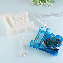 花瓶用シリコンモールド  レジン型  エポキシ樹脂工芸品作り  言葉と心  バレンタインデーのテーマ  アクリル透明試験チューブ  コラム  水耕栽培の顕花植物の供給のため  ホワイト  133x147x35mm  穴：20mm&nbsp;DIY-SZ0005-72