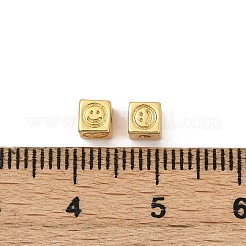 真鍮製スペーサービーズ  笑顔のキューブ  18KGP本金メッキ  4x4x4mm  穴：1.2mm&nbsp;KK-D375-18G-01