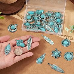 30pcs10スタイルチベットスタイルアロイペンダント  アクリルと  混合図形  25.5~46x12~26x5~13mm  穴：1.6~2.1mm  3個/スタイル&nbsp;FIND-TA0010-14