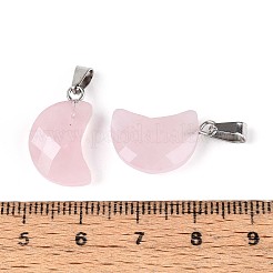 天然石ローズクォーツペンダント  ファセット加工された月のチャーム  ステンレススチール製のベールスナップ付き  ステンレス鋼色  18.5~19.5x10~11.5x5.5~6mm  穴：6x2.5mm&nbsp;G-N349-02I-P