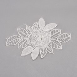 ミルクファイバーレース刺繡コスチュームアクセサリー  アップリケパッチ  ミシンクラフト装飾  模造パールと  3 Dの花  ホワイト  85x135x7mm&nbsp;DIY-WH0019-51