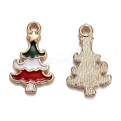 合金ペンダント  カドミウムフリー＆鉛フリー  エナメル  クリスマスツリー  ライトゴールド  カラフル  20x12x2mm  穴：2mm&nbsp;LS-ENAM-S115-081