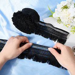 5ヤードのポリエステル刺繍リボン  タッセルレーストリム  洋服アクセサリー  ブラック  2-1/2インチ（62mm）&nbsp;OCOR-GF0004-64B