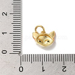 猫のヘッドラックメッキ真鍮マイクロパヴェキュービックジルコニアエナメルチャーム  丸カン付き  カドミウムフリー＆鉛フリー  長持ちメッキ  18KGP本金メッキ  9.5x11x3.5mm  穴：3.5mm&nbsp;KK-G504-14G