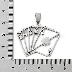 変色しない201ステンレススチールペンダント  トランプのチャーム  ステンレス鋼色  28.5x34.5x1.5mm  穴：8.5x4mm&nbsp;STAS-B052-03P