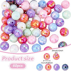 UVメッキ不透明アクリルビーズ60個。  虹色の  ラウンド  多面カット  ミックスカラー  15mm  穴：3mm&nbsp;MACR-UN0001-01