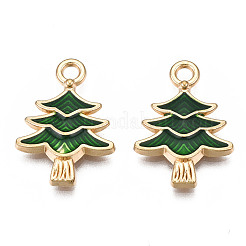 メッキ合金エナメルチャームラック  カドミウムフリー＆ニッケルフリー＆鉛フリー  クリスマスツリー  濃い緑  20x14.2x2.8mm  穴：2mm&nbsp;X-ENAM-T011-156