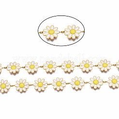 304ステンレススチール＆エナメルリンクチェーン  スプールで  溶接されていない  16KGP本金メッキ  ニッケルフリー  花  ホワイト  13.5x10x1mm  約16.4フィート（5m）/ロール&nbsp;CHS-Q004-001B-NF
