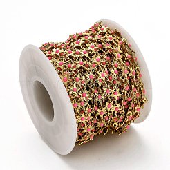 真鍮リンクチェーン  エナメル  スプール  長持ちメッキ  溶接されていない  スター  ゴールドカラー  フクシア  リンク：9x6.1x1.5mm&nbsp;CHC-L039-41B-G