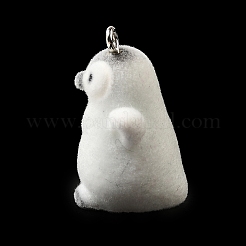フロッキー樹脂ペンダント  ペンギン  プラチナ鉄ループ付き  ホワイト  27x23x16mm  穴：2mm&nbsp;FIND-I044-24