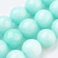 天然石マレーシアジェイドビーズ連売り  染め  多面カット  ラウンド  アクアマリン  6mm  穴：1mm  約58~60個/連  14.5インチ&nbsp;G-K288-6mm-13