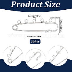 30 個の鉄のブローチパーツ  プラチナ  65.5x20x5mm  穴：3.5mm&nbsp;IFIN-SC0002-10A-P