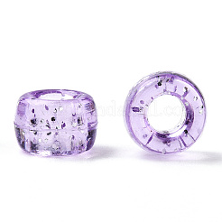 透明プラスチックビーズ  グリッターパウダー付き  バレル  プラム  9x6mm  穴：3.8mm  約1900個/500g&nbsp;KY-T025-01-B04