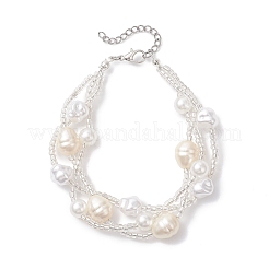 女性用ラウンドプラスチックイミテーションパールマルチ連ビーズブレスレット  ホワイト  8インチ（20.2cm）&nbsp;BJEW-JB12913