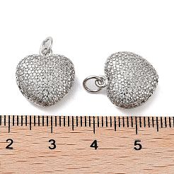 真鍮マイクロパヴェクリアキュービックジルコニアペンダント  ハート  プラチナ  15x14x7mm  穴：3.4mm&nbsp;KK-A205-06P