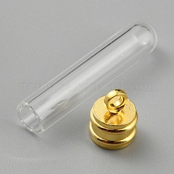 クリアガラスウィッシュボトルペンダント  アイロンカバー付き  コラムチャーム  ゴールドカラー  35.5x7.5mm  穴：2mm&nbsp;GLAA-WH0038-28G