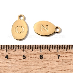 304ステンレススチールペンダント26個  楕円形に文字a～zのチャーム  ゴールドカラー  16x9.5x1.5mm  穴：2.5mm&nbsp;STAS-H258-04G