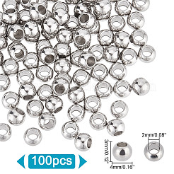 201ステンレススチールスペーサービーズ  ラウンド  ステンレス鋼色  4x3mm  穴：2mm  100pc&nbsp;STAS-UN0008-09P