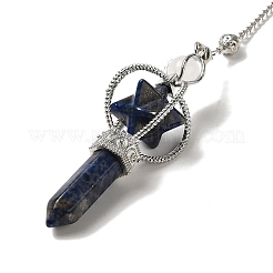 天然ラピスラズリ ダウジング振り子  プラチナメッキ合金チェーン付き  マカバ スター警棒チャーム  レイキウィッカ魔術バランシング尖ったペンダント振り子  310~315mm  穴：2mm&nbsp;G-C095-01P-07