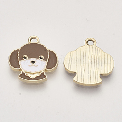合金エナメルチャーム  ライトゴールド  犬  キャメル  18x17x1.5mm  穴：2mm&nbsp;X-ENAM-S119-003D