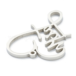 変色しない304ステンレススチールペンダント  ワード信仰とハート  ステンレス鋼色  38x29x2mm  穴：1.8mm&nbsp;STAS-B016-06P