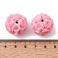 不透明アクリル、ラインストーン、樹脂ビーズ  バラの花の丸い  ピンク  21.5~22x20mm  穴：2mm&nbsp;OACR-D039-05
