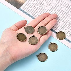 フラットラウンド合金のペンダントカボションのセッティング  プレーンエッジベゼルカップ  カドミウムフリー＆ニッケルフリー＆鉛フリー  アンティークブロンズ  トレイ：20mm  26x23x2mm  穴：2mm  約525個/キログラム&nbsp;PALLOY-N0088-37AB-NF