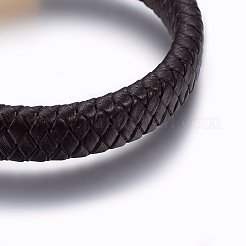 レザー編み込みコードブレスレット  304ステンレススチール製マグネット留め具  長方形  ゴールドカラー  ココナッツブラウン  8-5/8インチ（22cm）  12x6mm&nbsp;BJEW-E345-13A-G