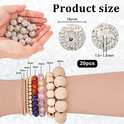 ポリマー粘土ラインストーンビーズ20個  パヴェボールディスコビーズ  花の丸  クリスタル  16mm  穴：1.6~1.8mm&nbsp;RB-PH0001-47